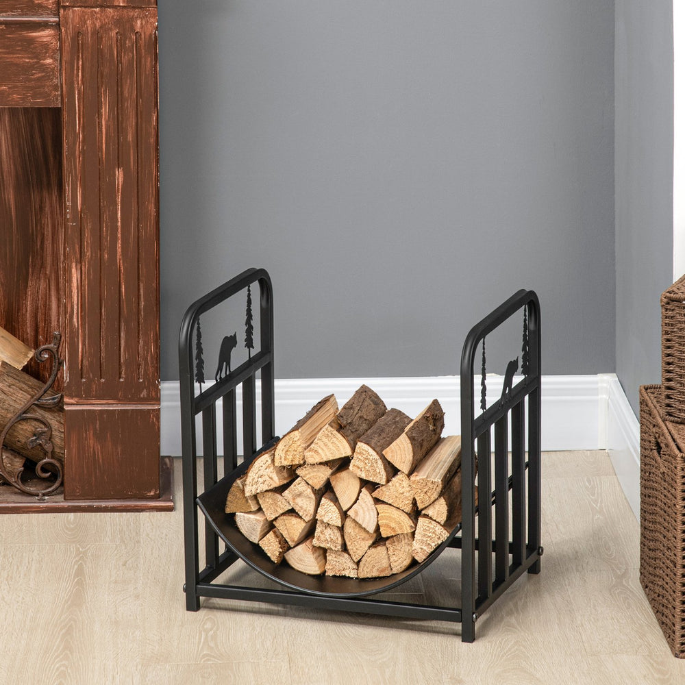 English Elm Firewood Rack With Fireplace Tools - Stylish Indoor/Outdoor Holder For Rustic Décor & Storage Needs W2225141398