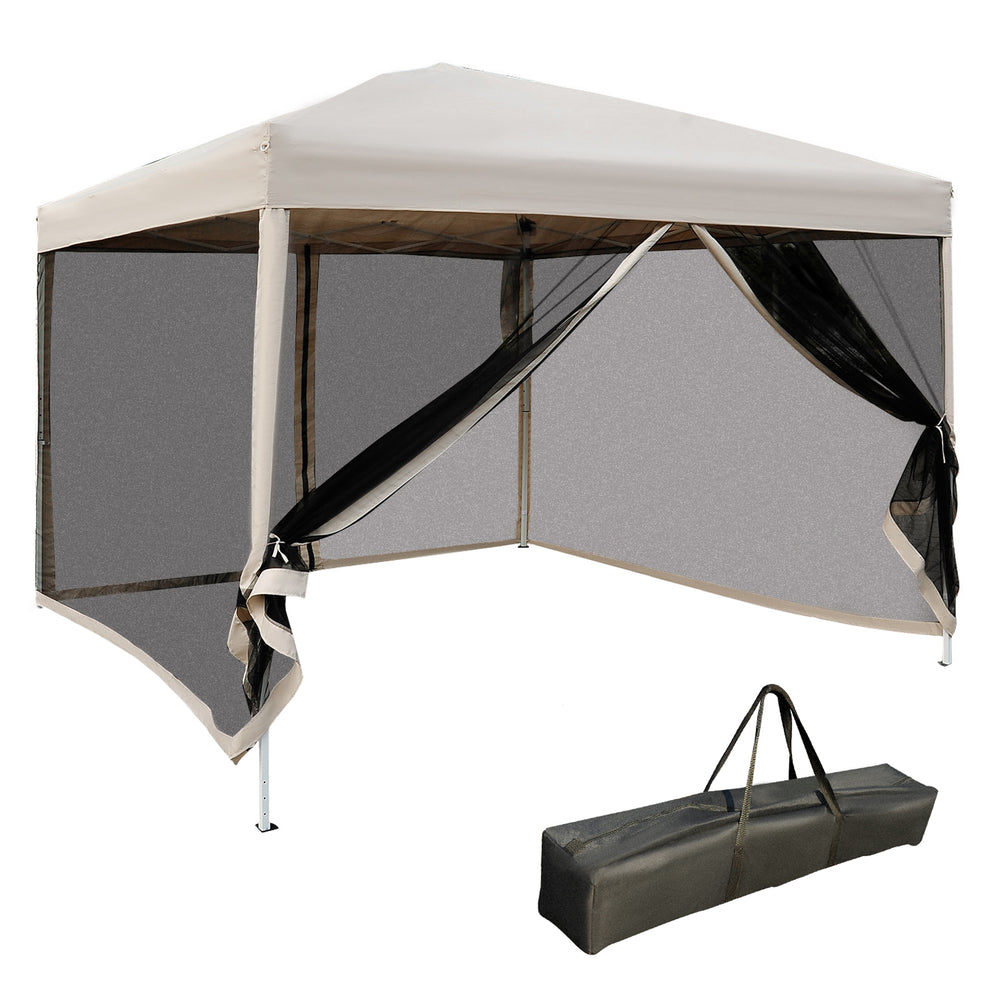 English Elm 210D 10'x10' Pop Up Canopy with Zippered Mesh Walls, Steel Frame, Adjustable Height, Carry Bag (Beige) W2225141409