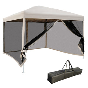 English Elm 210D 10'x10' Pop Up Canopy with Zippered Mesh Walls, Steel Frame, Adjustable Height, Carry Bag (Beige) W2225141409