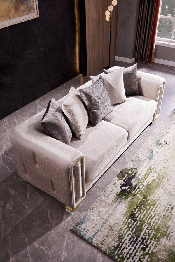 English Elm Impreza Art Deco Velvet Sofa with Gold Leg Accents for Glam Living Rooms Beige B009141287