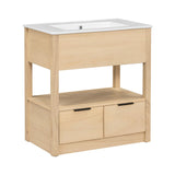 English Elm 30" Bathroom Vanity With Sink Top, Bathroom Cabinet With Open Storage Shelf and Two Drawers, One Package, Natural (Old Sku:Wf311619Aad)