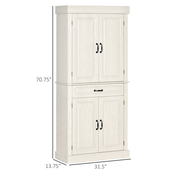 English Elm 71" Freestanding Pantry Cabinet with 4 Doors, Wide Drawer & Anti-Tip Design for Kitchen Storage W2225S00018