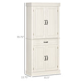 English Elm 71" Freestanding Kitchen Pantry With 4 Doors, and 2 Large Cabinets, Tall Storage Cabinet With Wide Drawer For Kitchen Dining Room, White