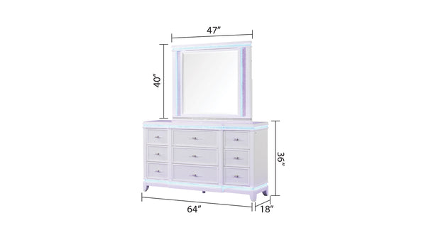English Elm OPIUM Queen 5-Pc Bedroom Set with LED Headboard, Upholstered Glam, Dresser Mirror Chest Nightstand B009S02130