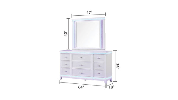 English Elm Opium Queen 4-Piece Bedroom Set: Glamorous Led-Accented Milky White Design For Luxe Comfort B009S01217-GIGA