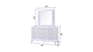English Elm OPIUM King 4-Piece Bedroom Set in Milky White with LED Headboard, Dresser, Mirror & Nightstand B009S01218