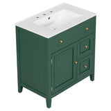 English Elm 30" Bathroom Vanity With Sink Top, Bathroom Vanity Cabinet With Door and Two Drawers, Solid Wood Frame, One Package, Green