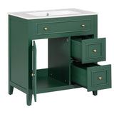 English Elm 30" Bathroom Vanity With Sink Top, Bathroom Vanity Cabinet With Door and Two Drawers, Solid Wood Frame, One Package, Green (Old Sku:Wf311620Aag)