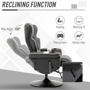 English Elm Manual Linen Recliner Swivel Chair with Footrest, 150° Recline, 360° Rotation, Dual Cup Holders, Black W2225141479