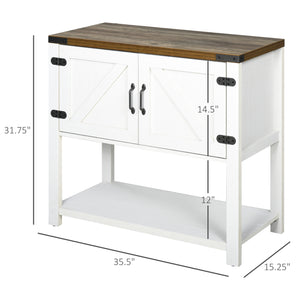 English Elm Farmhouse Barn-Door Sideboard Buffet Cabinet with Drawer, Adjustable Shelf, Rustic Industrial Storage White W2225141245