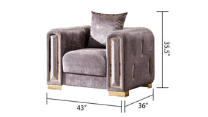 English Elm IMPREZA 3Pc Velvet Living Room Set in Grey with Gold Accents — Luxurious Birch Frame, Glamorous Style B009S01224