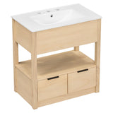 English Elm 30" Bathroom Vanity With Sink Top, Bathroom Cabinet With Open Storage Shelf and Two Drawers, One Package, Natural (Old Sku:Wf311619Aad)