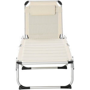 English Elm Foldable Aluminum Chaise Lounge with Padded Headrest, 5-Position Recline, Portable Beach & Patio Lounger White W2225141503