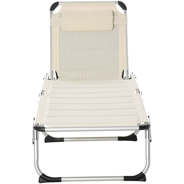 English Elm Foldable Aluminum Chaise Lounge with Padded Headrest, 5-Position Recline, Portable Beach & Patio Lounger White W2225141503