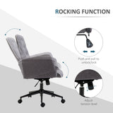 English Elm Linen Home Office Chair, Tufted Height Adjustable Computer Desk Chair With Swivel Wheels and Padded Armrests, Dark Gray