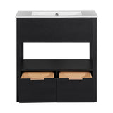 English Elm 30" Bathroom Vanity With Sink Top, Bathroom Cabinet With Open Storage Shelf and Two Drawers, One Package, Black