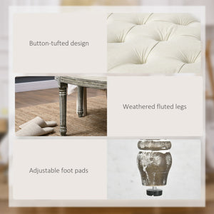 English Elm Semi-Circle Velvet Tufted End-of-Bed Bench, Vintage French Design, Off-White Upholstered Seat W2225141461