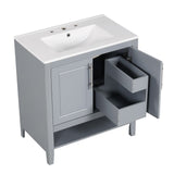 English Elm 30" Bathroom Vanity With Sink, Multi-Functional Bathroom Cabinet With Doors and Drawers, Solid Frame and Mdf Board, Grey