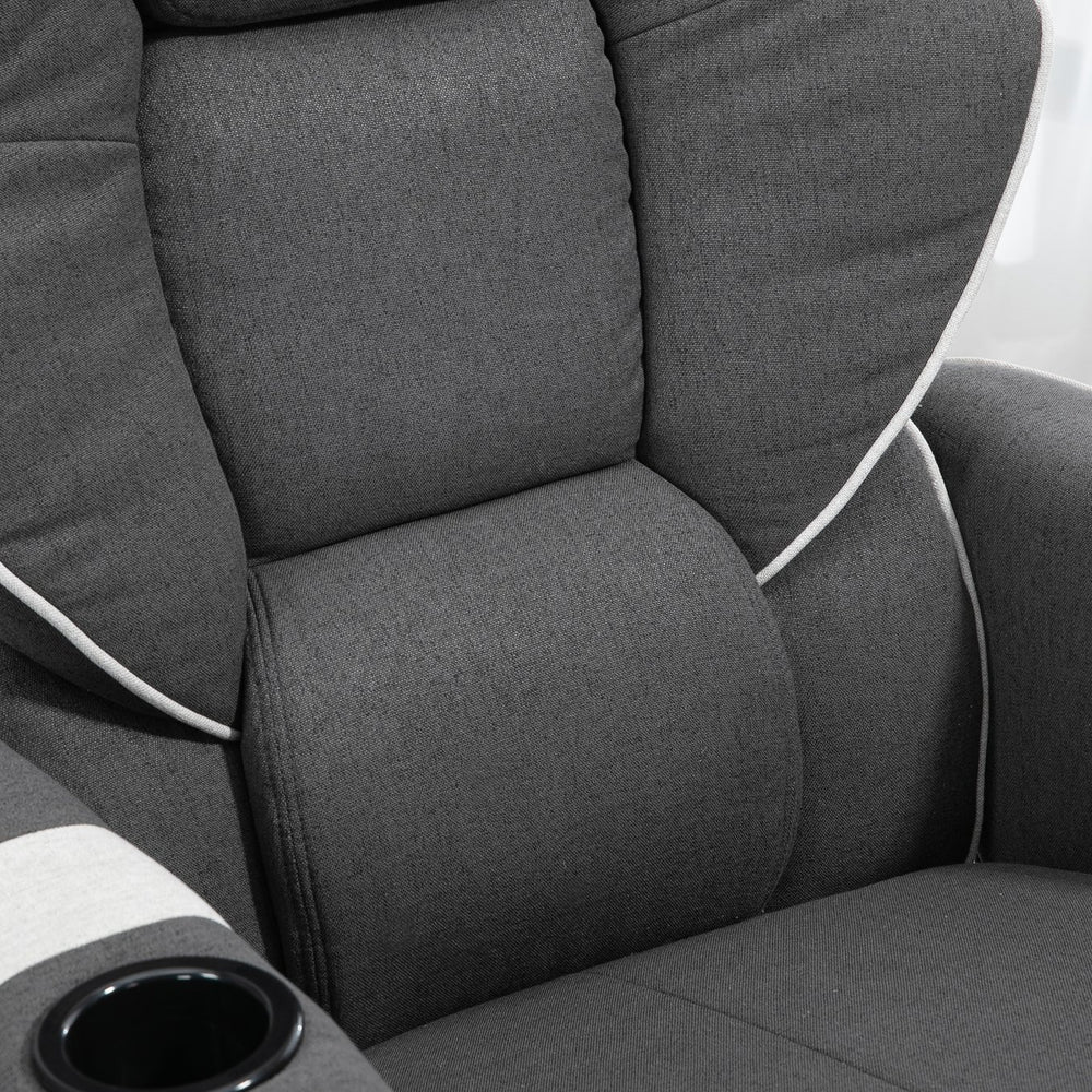English Elm Manual Linen Recliner Swivel Chair with Footrest, 150° Recline, 360° Rotation, Dual Cup Holders, Black W2225141479