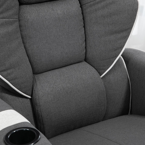 English Elm Manual Linen Recliner Swivel Chair with Footrest, 150° Recline, 360° Rotation, Dual Cup Holders, Black W2225141479