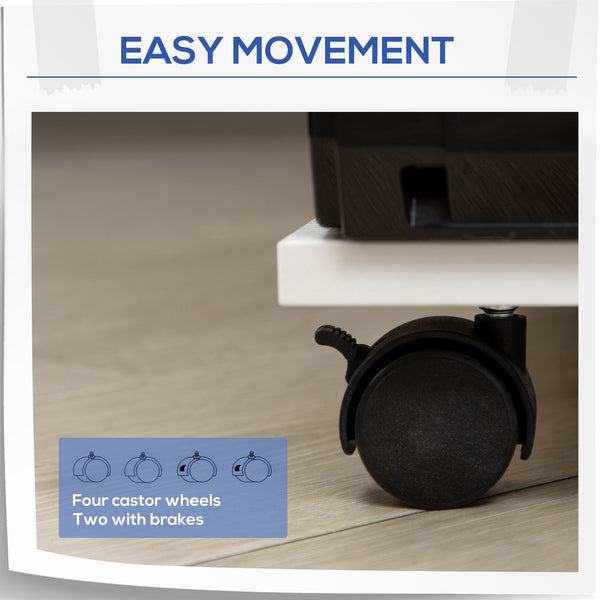 English Elm Mobile Printer Stand with Locking Casters, Adjustable Shelf, Drawer & CPU Holder — Compact White 27" W2225141487