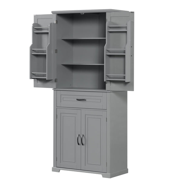English Elm Bathroom Tall Storage Cabinet with Doors and Drawer, Adjustable Shelf, Anti-Tip Safety, MDF Finish Grey N725P210330E