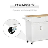 English Elm Mobile Kitchen Island With Storage, Kitchen Cart With Wood Top, Storage Drawers, 3-Door Cabinets, Adjustable Shelves and Towel Rack, White