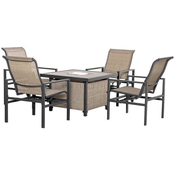 English Elm 5 Piece Garden Patio Dining Set with Rocking Chairs & Built-In Ice Bucket, Steel Frame, Beige Comfort W2225S00006