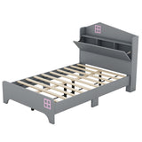 Hearth and Haven Wooden Twin Size House Bed with Storage Headboard , Kids Bed with Storage Shelf, Grey WF311841AAE