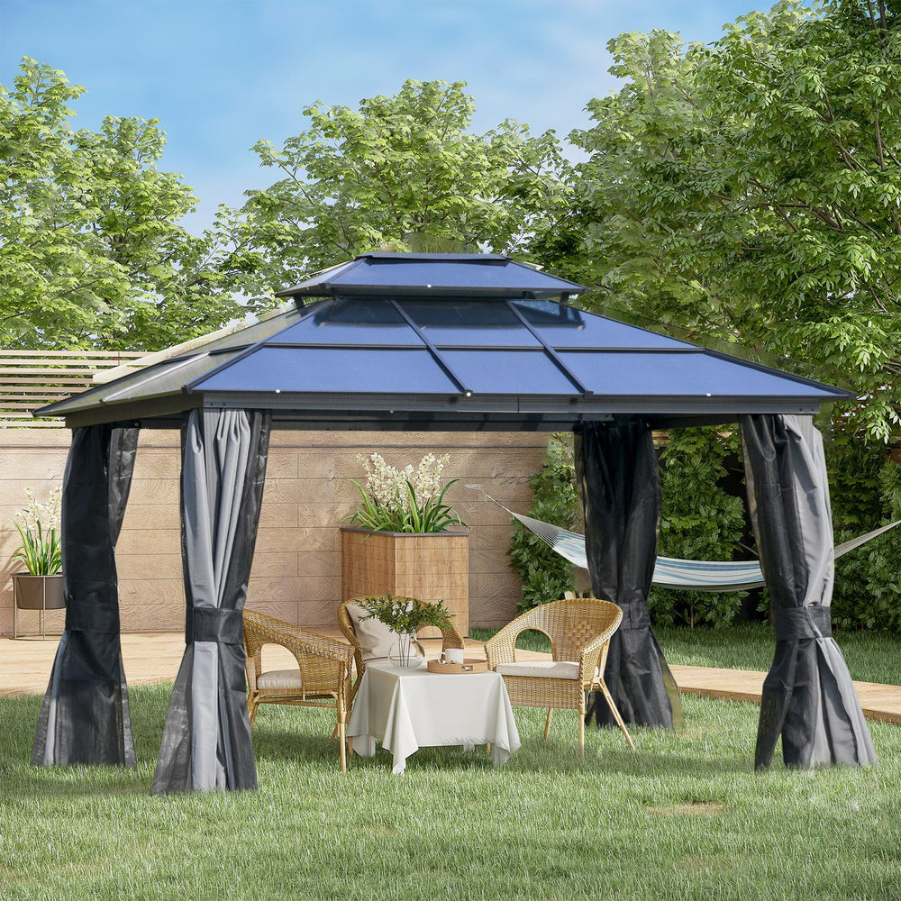 English Elm 10' X 12' Hardtop Gazebo Canopy - Durable Aluminum Frame, Double Roof, Netting & Curtains For Outdoors W2225S00001