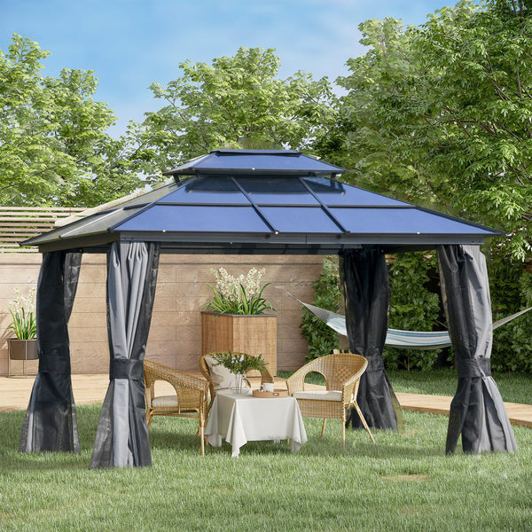 English Elm 10' X 12' Hardtop Gazebo Canopy - Durable Aluminum Frame, Double Roof, Netting & Curtains For Outdoors W2225S00001