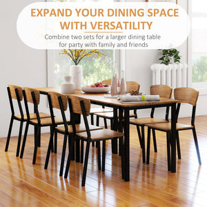 English Elm 5 5 Piece Industrial Dining Table Set for 4, Rustic Brown MDF+Steel, Space-Saving Rectangular Design, Sturdy Chairs W2225141465