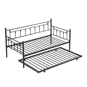 English Elm Daybed with Pull Out Trundle Matte Black Steel Frame for Kids or Guest Rooms W311128174