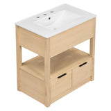 English Elm 30" Bathroom Vanity With Sink Top, Bathroom Cabinet With Open Storage Shelf and Two Drawers, One Package, Natural