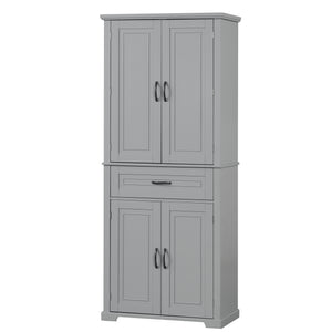 English Elm Bathroom Tall Storage Cabinet with Doors and Drawer, Adjustable Shelf, Anti-Tip Safety, MDF Finish Grey N725P210330E