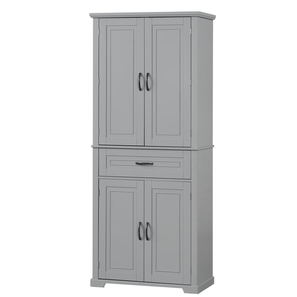 English Elm Bathroom Tall Storage Cabinet with Doors and Drawer, Adjustable Shelf, Anti-Tip Safety, MDF Finish Grey N725P210330E