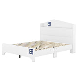 Hearth and Haven Wooden Full Size House Bed with Storage Headboard , Kids Bed with Storage Shelf, White WF311842AAK