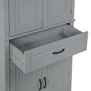 English Elm Bathroom Tall Storage Cabinet with Doors and Drawer, Adjustable Shelf, Anti-Tip Safety, MDF Finish Grey N725P210330E