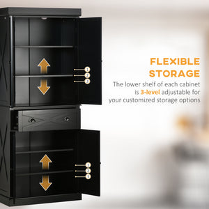 English Elm Freestanding Modern Farmhouse Pantry Cabinet with 6-Tier Storage, 4 Doors, 1 Drawer, Anti-Tip Black W2225S00017