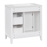 English Elm 30" Bathroom Vanity With Sink Top, Bathroom Vanity Cabinet With Door and Two Drawers, Solid Wood Frame, One Package, White