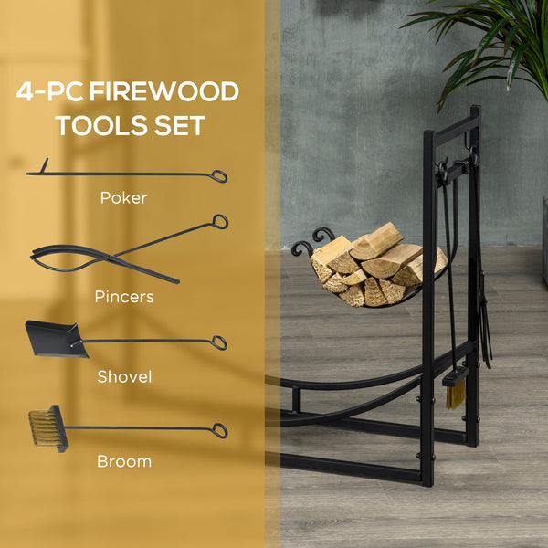 English Elm Firewood Rack With Tools - Durable Indoor/Outdoor Holder, 2-Tier Design For Organized Storage & Airflow W2225141384