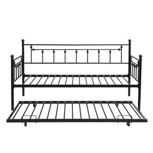 English Elm Daybed with Pull Out Trundle Matte Black Steel Frame for Kids or Guest Rooms W311128174
