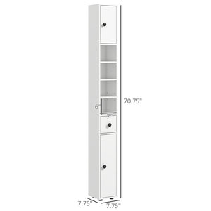 English Elm Kleankin Tall 71" Bathroom Storage Cabinet with Open Shelves, Anti-Tip Slim Organizer for Small Spaces White W2225141218