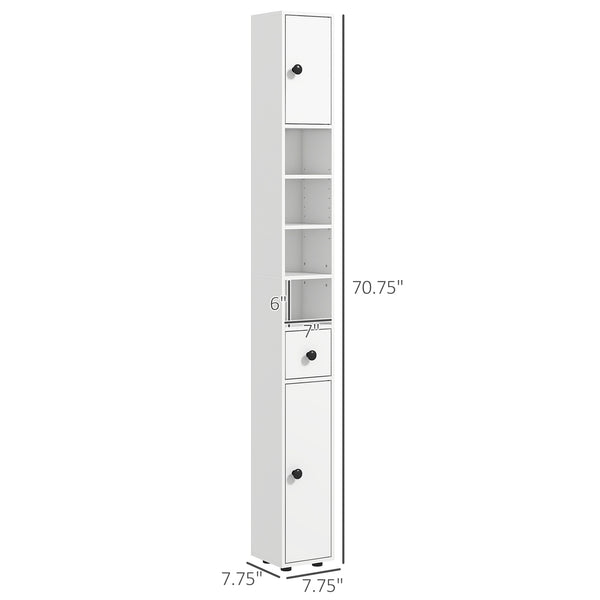 English Elm Kleankin Tall 71" Bathroom Storage Cabinet with Open Shelves, Anti-Tip Slim Organizer for Small Spaces White W2225141218