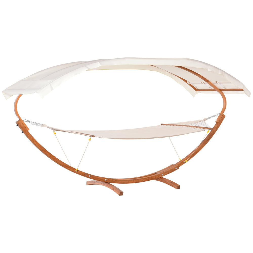 English Elm Outsunny Wooden Hammock with Stand & Canopy — Extra Large Cotton Nap Bed, Boho Outdoor Relaxation W2225141381