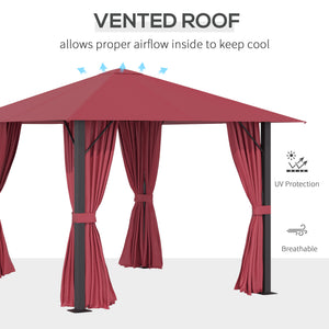 English Elm 10' Outdoor Retractable Pergola Canopy with Aluminum Frame, UV-Proof Fabric, Smooth Slide Rails for Patio Comfort Red W2225141445