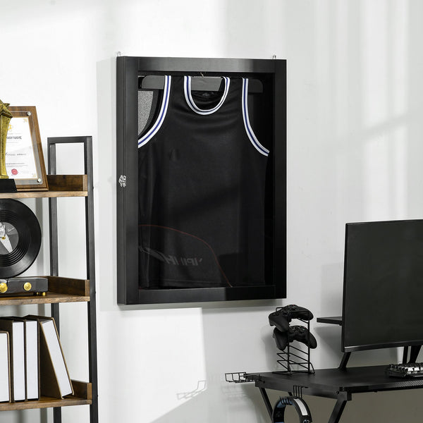 English Elm HOMCOM 24" x 32" Jersey Display Case Wall-Mounted Acrylic Shadow Box with UV Protection, Lockable Hanger W2225141241