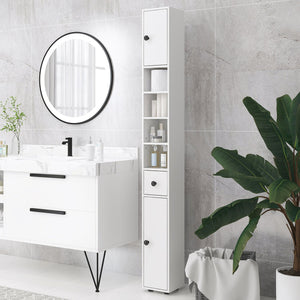 English Elm Kleankin Tall 71" Bathroom Storage Cabinet with Open Shelves, Anti-Tip Slim Organizer for Small Spaces White W2225141218