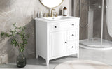 English Elm 30" Bathroom Vanity With Sink Top, Bathroom Vanity Cabinet With Door and Two Drawers, Solid Wood Frame, One Package, White