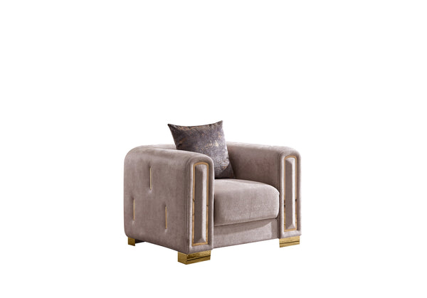 English Elm Impreza Plush Velvet Accent Chair with Gold Birch Frame and Ornate Gold Trim for Luxe Comfort Grey+Gold G150109213